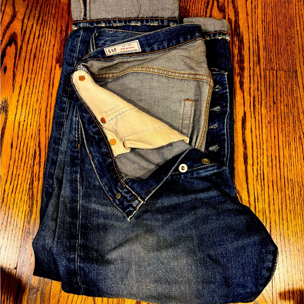 men’s gap 33x30 original 90s fit button fly jeans (zero stretch) in medium wash